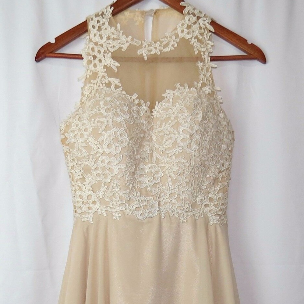Floral Crochet Champagne Prom Bridesmaid Dress